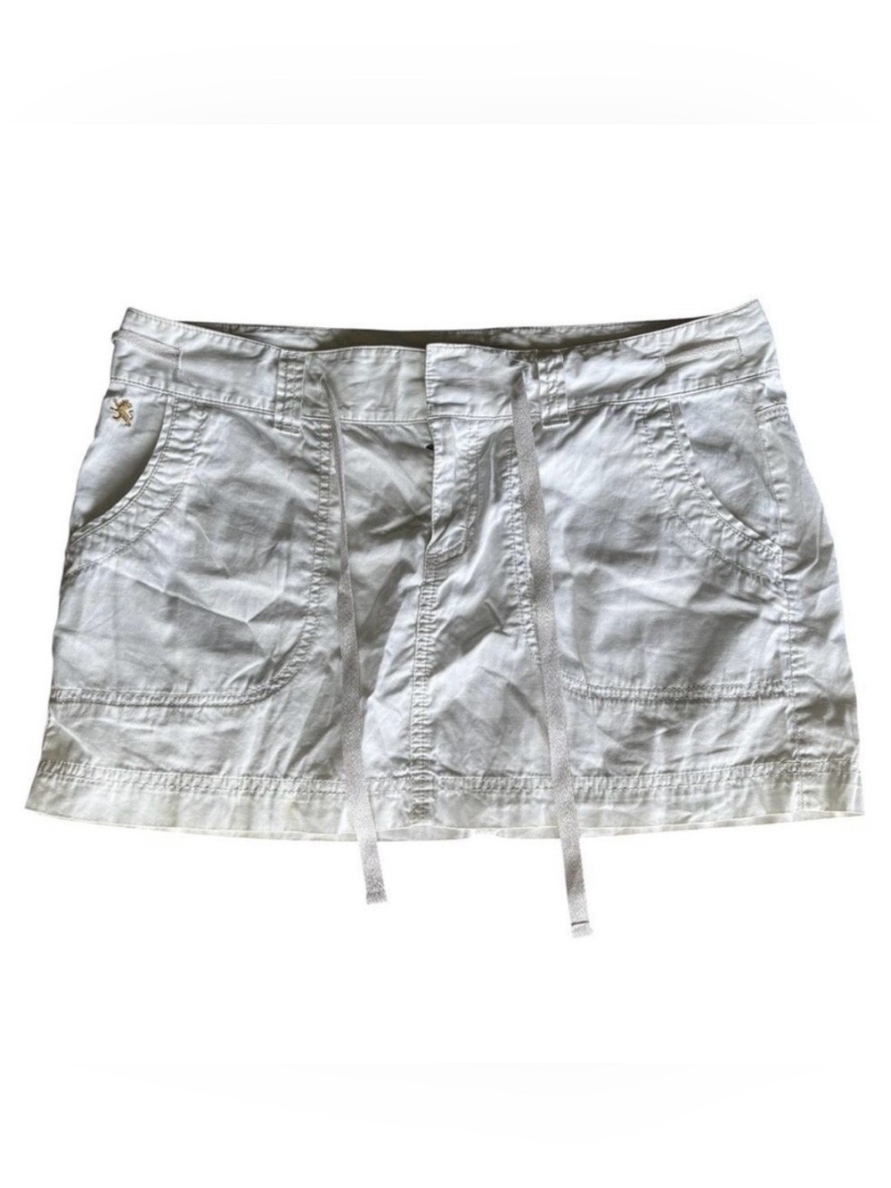 VTG Express White Cotton Drawstring Mini Skirt Low Rise Y2K Lion Logo Sz 10